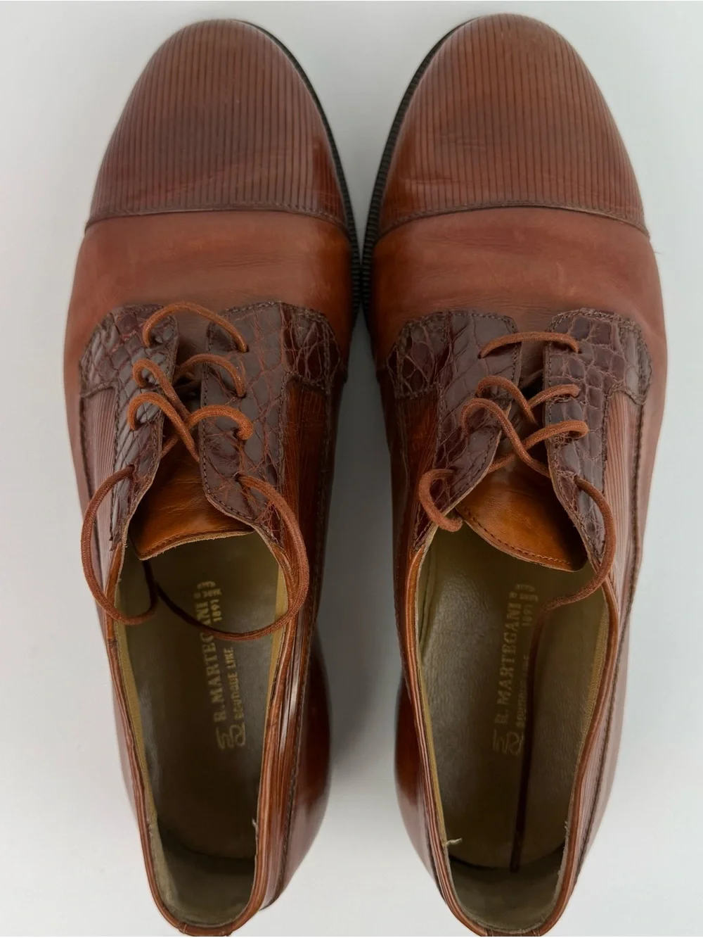 R. Martegani Italy Exotic Leather Alligator  Brown Dress Shoes Mens 10M